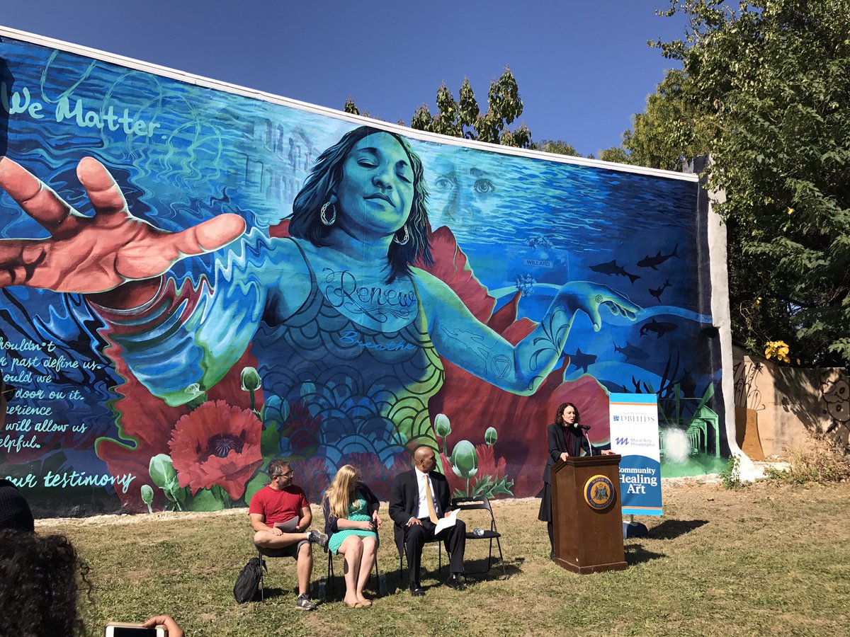 CBSD_PHL's tweet photo. Dedication of our latest @dbhids "The only way out is through" mural dedication @muralarts @ArthurCEvans @DavidTJones5 https://t.co/HBOTKq92Xs
