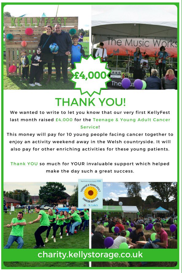 SourKix's tweet photo. Great news @Kellys_C_Events for raising so much at #KellyFest to support @RSCH_TYAcancer @RoyalSurrey #teenagecancergigs 👏👏👏 https://t.co/dmxl2WEcTo