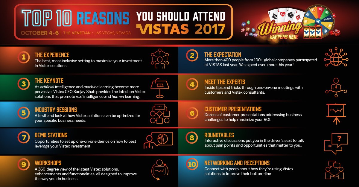 Vistex's tweet photo. Tomorrow kicks off # VISTAS2017! We look forward to seeing you there. Share your experiences with us by using #VISTAS2017 or tagging us. https://t.co/wMOdniIaAJ