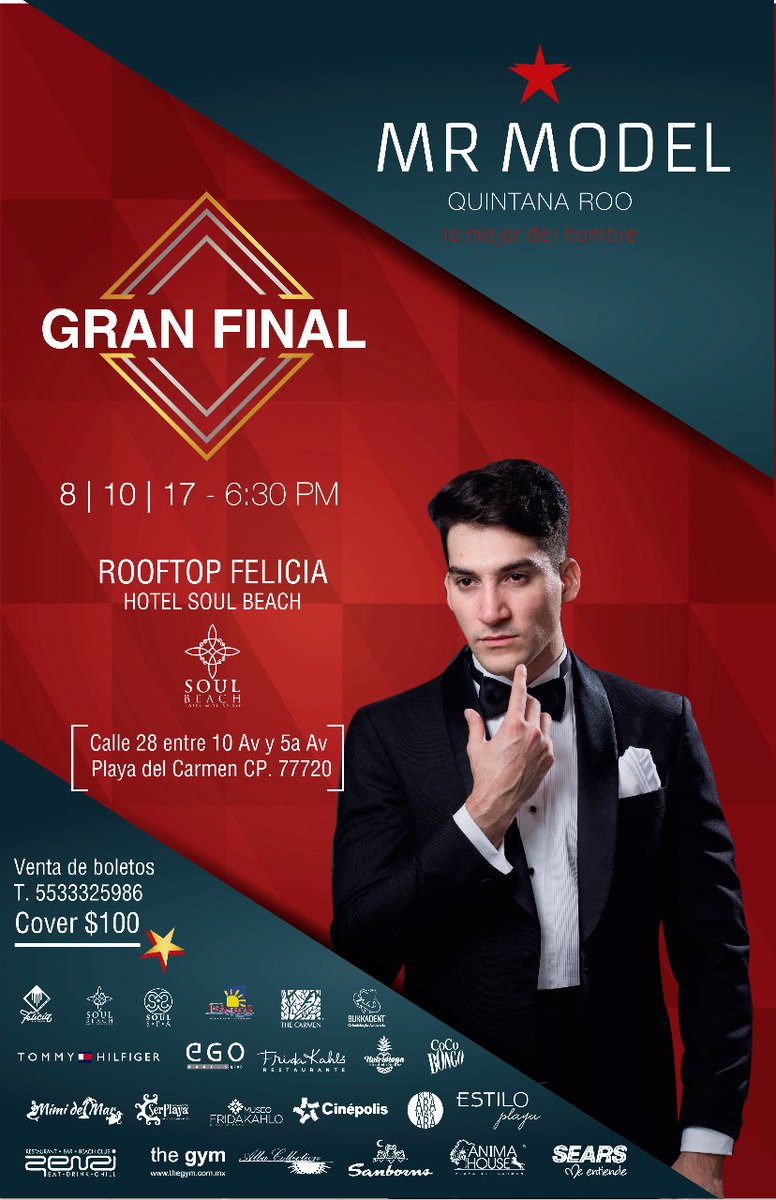 Este domingo nos vemos en la final de #MrModelQuintanRoo la cita es el <a href="/HotelSoulBeach/">Soul Beach Hotel</a> no puedes faltar! Evento a beneficio #PlayadelCarmen