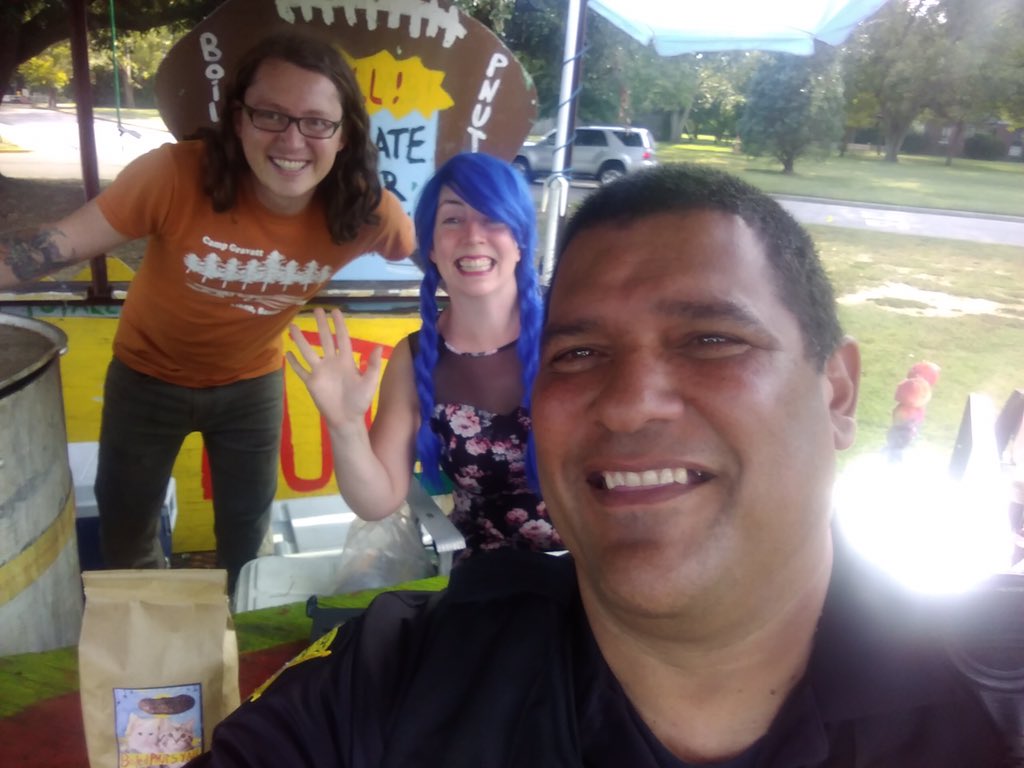RCSD's tweet photo. SRO Deputy Chandler becomes the selfie king at the Food Truck Festival at Epworth Children's Home. The kids are enjoying the DARE car! https://t.co/gh0uMG8JRx