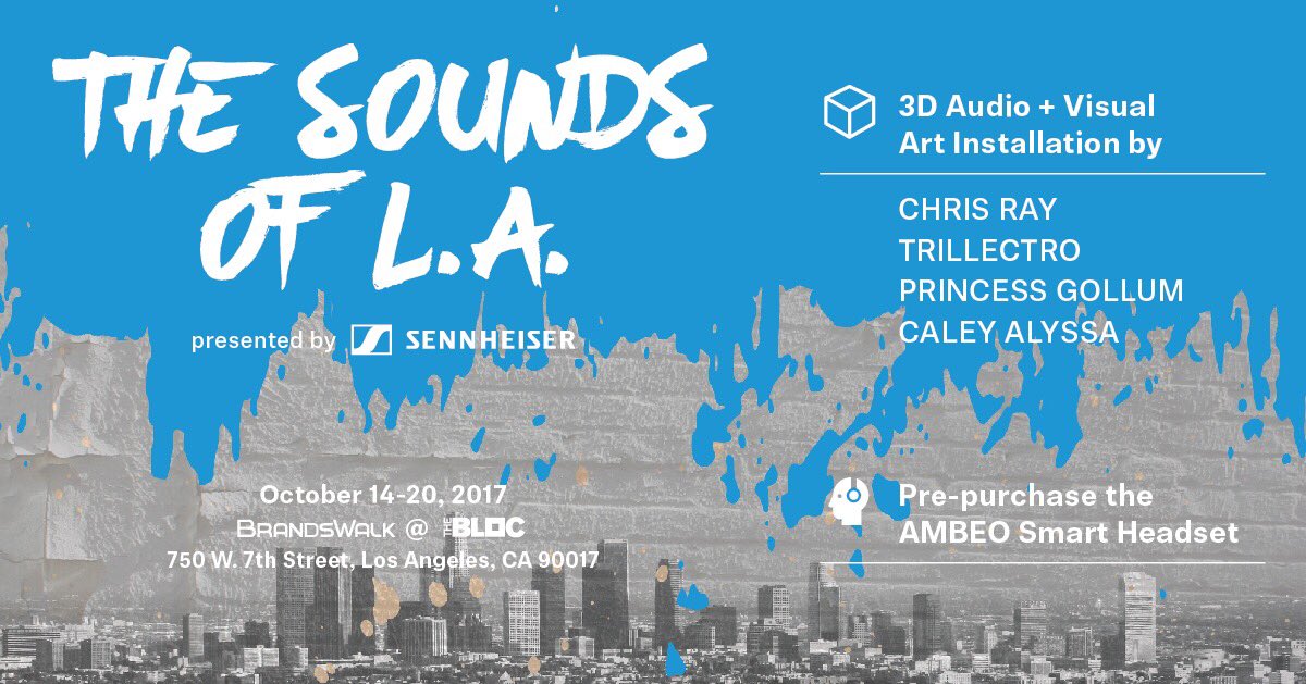 BrandsWalk's tweet photo. Visit our LA store @TheBlocLA Oct. 14-20 to see @SennheiserUSA Sounds of LA 3D audio+visual installation &amp; pre-purchase AMBEO Smart Headset https://t.co/M1wbxm364F