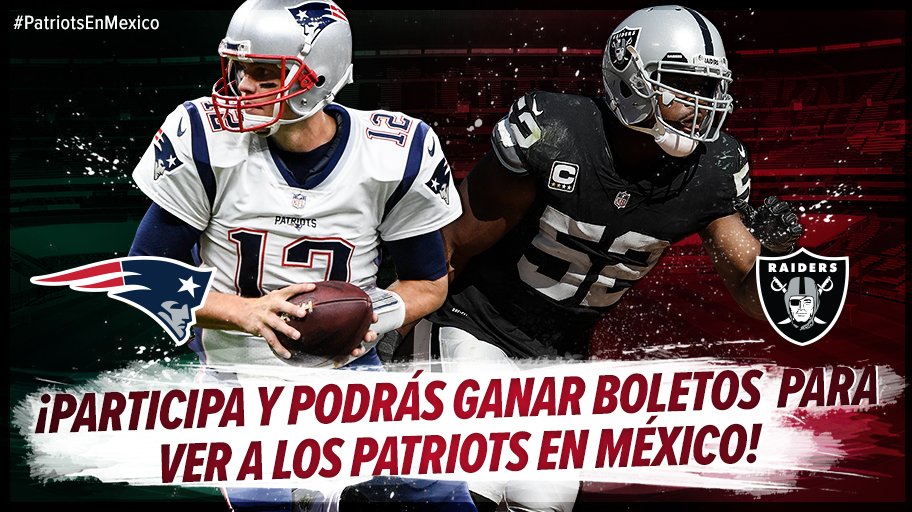patriotsespanol's tweet photo. ¡Participa en nuestra promoción y podrás ganarte un par de boletos para ver a los #PatriotsEnMexico!
https://t.co/KFvT8UERjV https://t.co/B4JsuplWwE