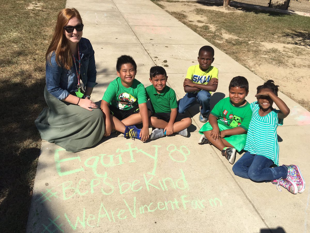 2day we wore green&talked abt equity. Fair is everyone getting what they need 2b successful #bcpsbekind #WeareVincentFarm #equitynotequality
