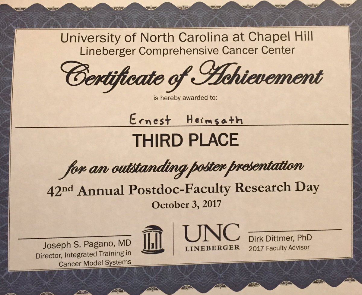 Ernopodia's tweet photo. It's no #NobelPrize. It's not even first prize, but hey, its the small victories that matter too! Yay!
#UNC #Lineberger https://t.co/4B3rDh4rHV