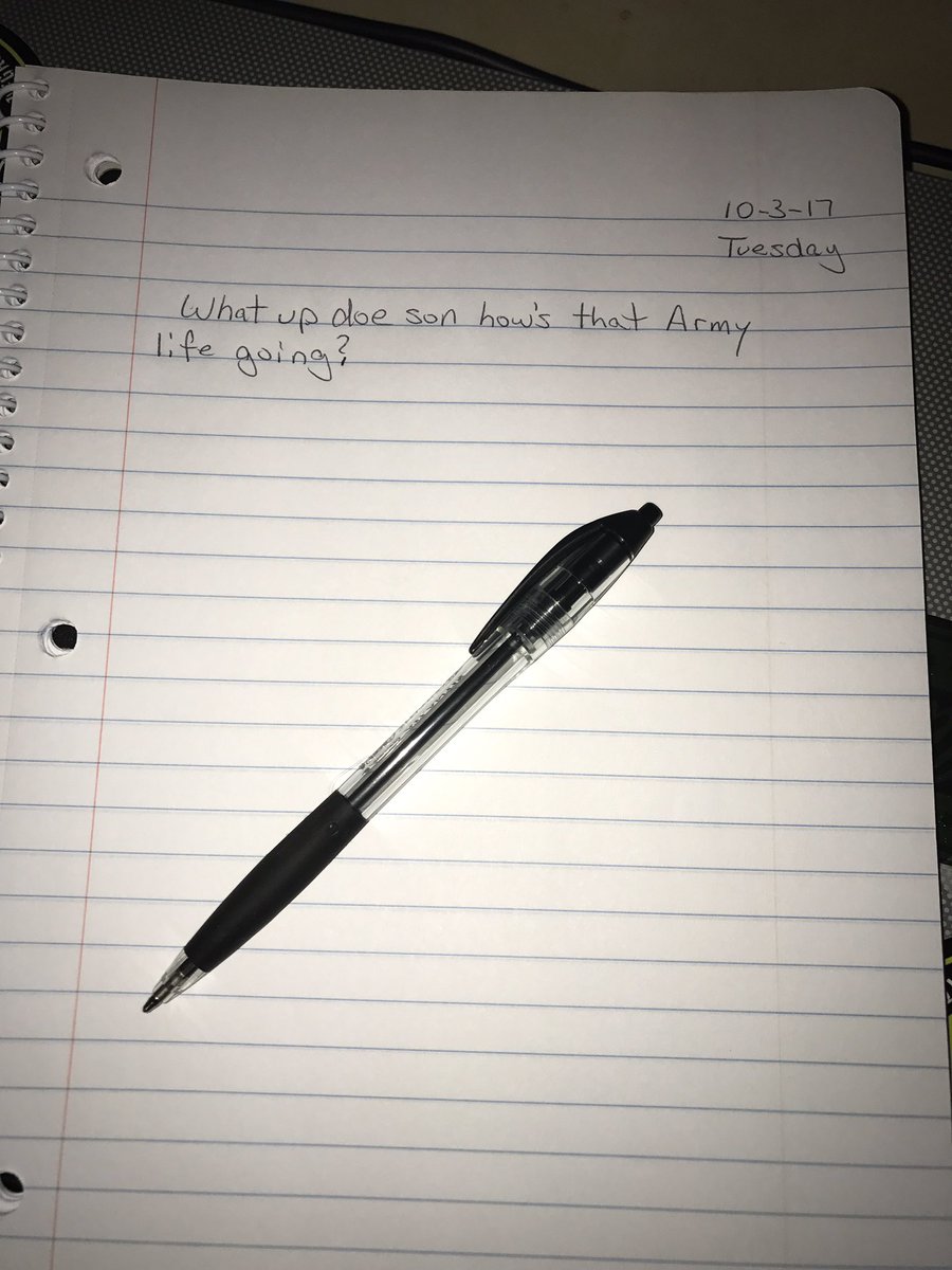 inkedup313's tweet photo. Just gonna kick back tonight and write my son another letter #ArmyLife #BasicTraining #FortJackson #FiveWeeksIn #FourWeeksToGo #ProudPops https://t.co/mkMLWgm6Pf