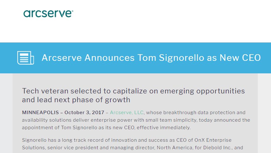 zetta_corp's tweet photo. #Arcserve Announces Tom Signorello as New CEO https://t.co/4Lb0NBoRwN https://t.co/PzIEnjcGEy