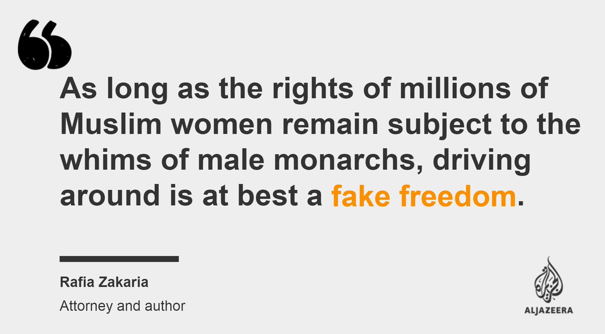 AJEnglish's tweet photo. Muslim Feminism beyond driving https://t.co/Lm34xCG0vT by @RafiaZakaria https://t.co/zql9nS96yv