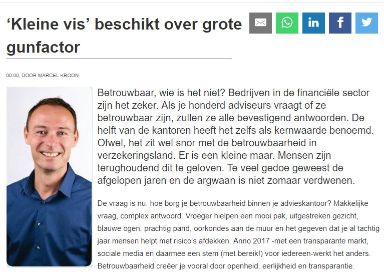 Marcel_Kroon's tweet photo. 'Kleine vis beschik over grote gunfactor' #marketing #verzekeren #column #blauw #betrouwbaar @vvponline @Avis https://t.co/XljGuuZBUt https://t.co/deNXRMTyDM