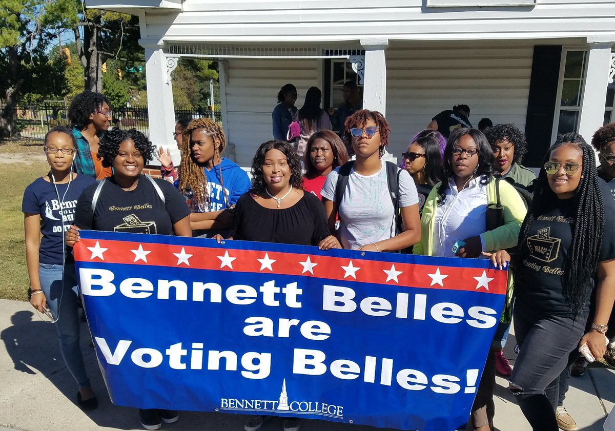 KeonteColeman's tweet photo. @BennettCollege students gathering to march to the polls. https://t.co/NCaeTWmEZq