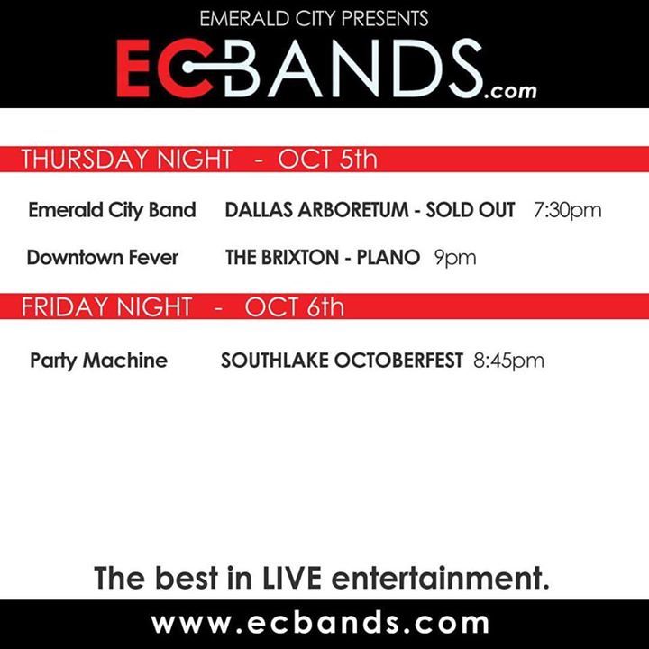 PMBandDallas's tweet photo. Here’s your chance to catch the #ecbands IN CONCERT this week! #emeraldcityband #limelightdfw #downtownfeverband #… https://t.co/qUQvH786ll https://t.co/xvuoC2YQVE