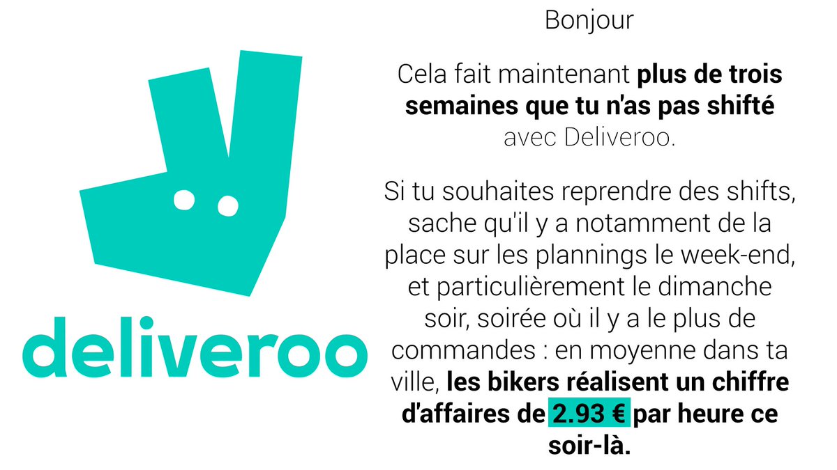 _CLAP75's tweet photo. Joli message de @Deliveroo_FR pour inviter les livreurs dilettantes à remonter en selle.
C'est sûr qu'à ce tarif là...
#HonteDeRien https://t.co/5KuDwpYKT0