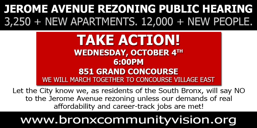 CASAbronx's tweet photo. Join us tomorrow to say NO to the City's #JeromeAve #rezoning. This is NOT a plan for US! This is #OurBronx &amp; we are ready to fight for it! https://t.co/nsdZ03fIrL