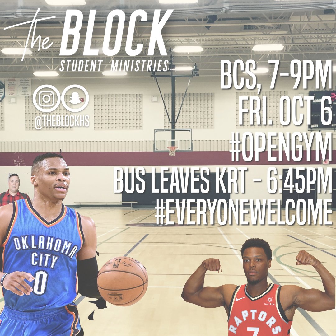 theblockhs's tweet photo. You've been asking for it and we got you covered. Gym Night Friday!! Everyone Welcome. Bus leaves KRT @ 6:45p or meet us at BCS 7pm. #free https://t.co/JZ8SLsX3po