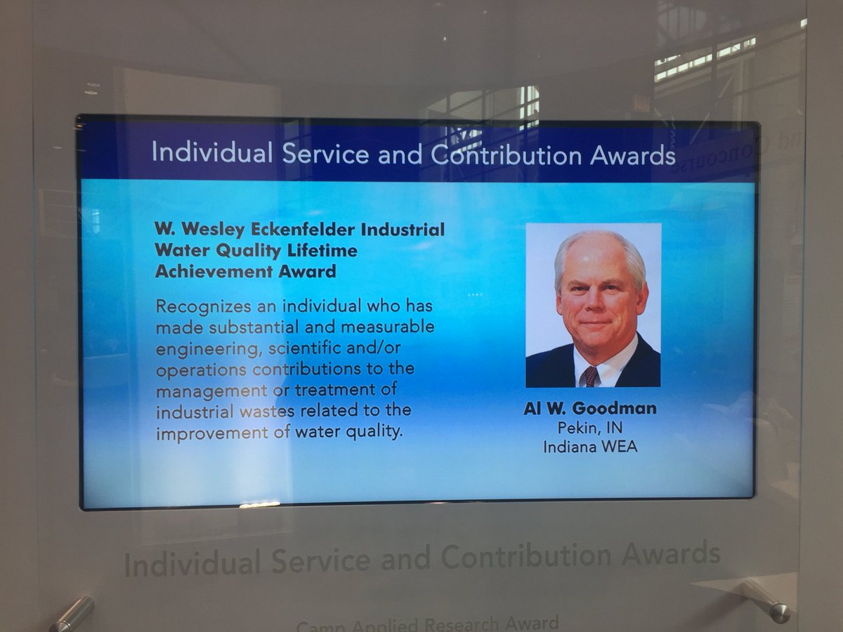 Couldn't be prouder of Al Goodman, recipient of this year's Eckenfelder Industrial Water Quality Lifetime Achievement Award! 👏 #WEFTEC17 💧