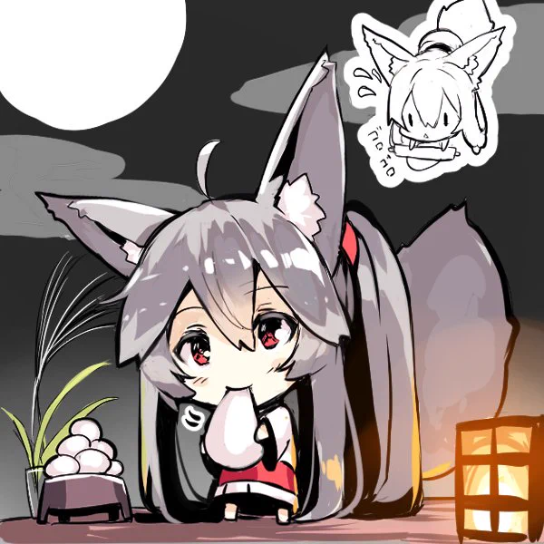 深夜のひっそり落書き!今日は銀狐子さんの日常です!今日は十五夜ですねー?(確か)ススキを飾ってお団子を食べなければ! 