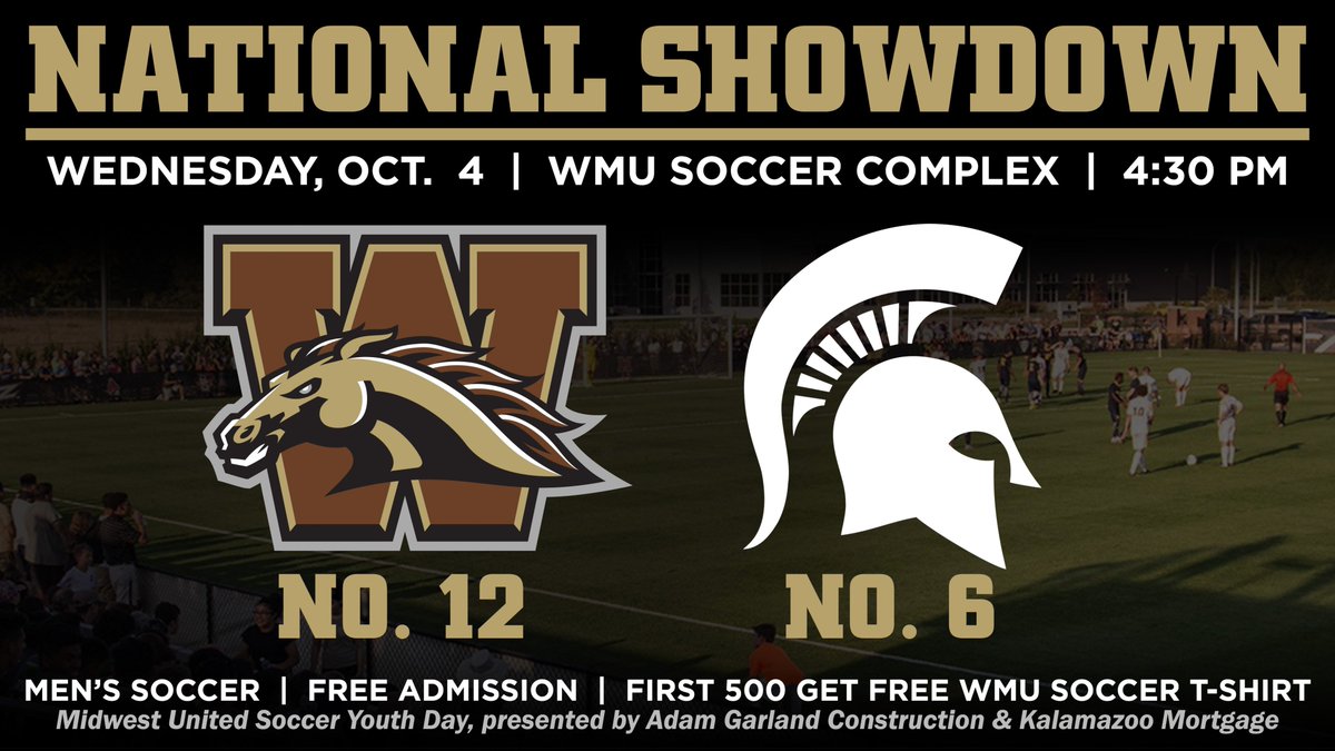 WMUBroncos's tweet photo. Two Top 15 teams battle it out tomorrow at the WMU Soccer Complex. Free Admission, first 500 fans get free WMU Soccer t-shirt. #WeWillReign https://t.co/Xjz54Xncmz