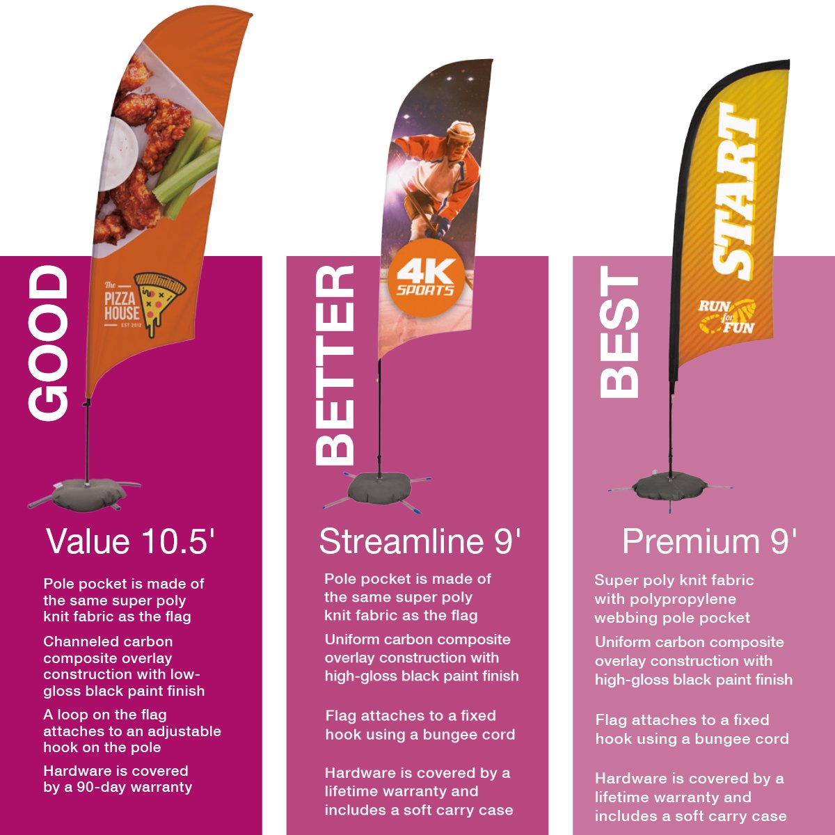 ShowdownDisplay's tweet image. We have 3 levels of Sail Sign options to fit your price point! #featherflags #flutterflags