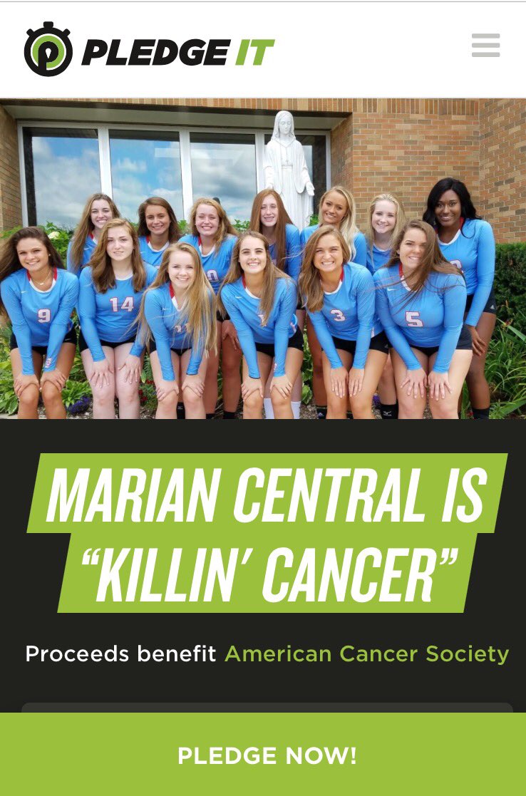 KaithompACS's tweet photo. Help @MarianCentral 🏐 fight cancer! Make a pledge for every kill the teams score tonight to support @AmericanCancer https://t.co/3JU03N5KO6 https://t.co/a1WwoIR4hz