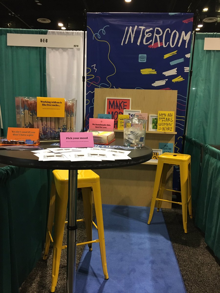 opinionatedpie's tweet photo. Our booth is ready and we brought TONS of super cool stuff for y'all. See you tomorrow! #ghc17 #intercomghc17 https://t.co/MDP6MQyUmc