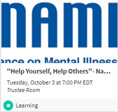 selatoglethorpe's tweet photo. National Alliance on Mental Health Forum tonight! #OUConnect https://t.co/sZvc1fw3i5