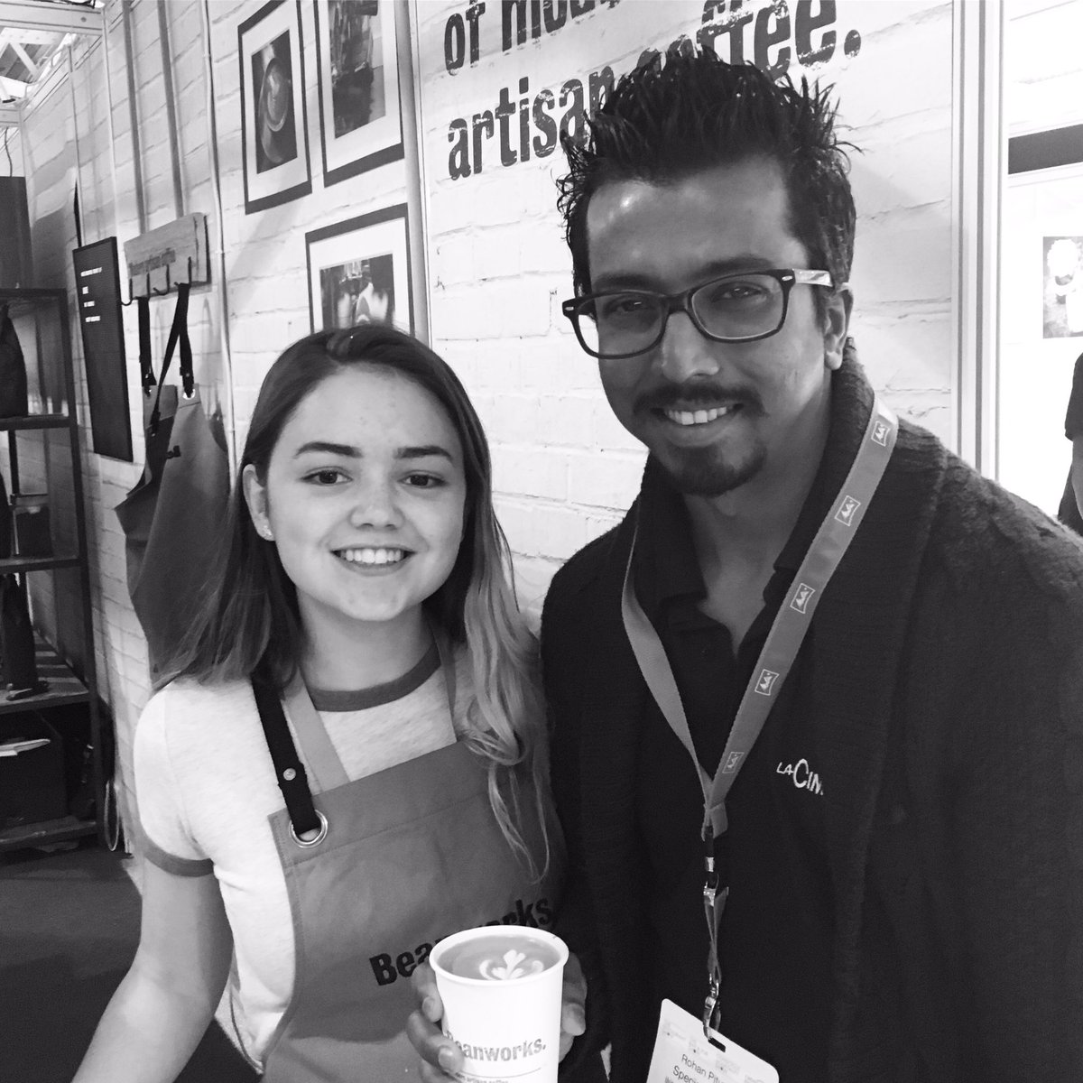 beanworks's tweet photo. The 2nd best latte artist in the U.K. meets the best latte artist in Leamington Spa. When alice from @TheSteamhouseCo met @crolaks https://t.co/JzBQNUlhJf
