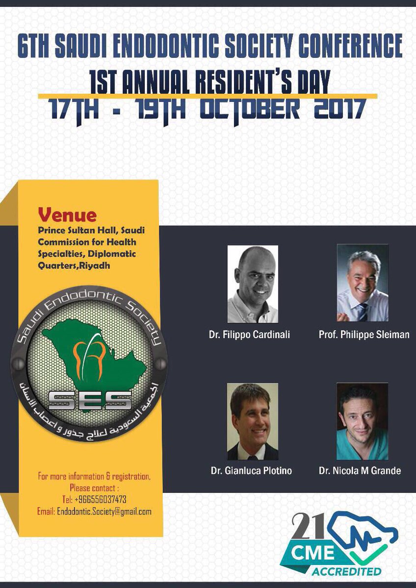 Dr__hanadi's tweet photo. لطلاب واطباء الاسنان المهتمين
 6th Saudi Endodontic Society Conference &amp; 1st Annual Resident's Day
#Rcdp #rcsdp 
@6thendo https://t.co/QapdiKoEQA