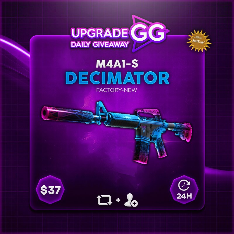 upgrade_gg's tweet photo. ☄️ ST M4A1S Decimator Giveaway (2/7) ☄️

To enter:
- RETWEET 🔄
- FOLLOW @upgrade_gg 🐙
- Visit https://t.co/Hm1ZKycchM  

Ends in 24 hours! ⏰ https://t.co/fwMlJQ1bLu