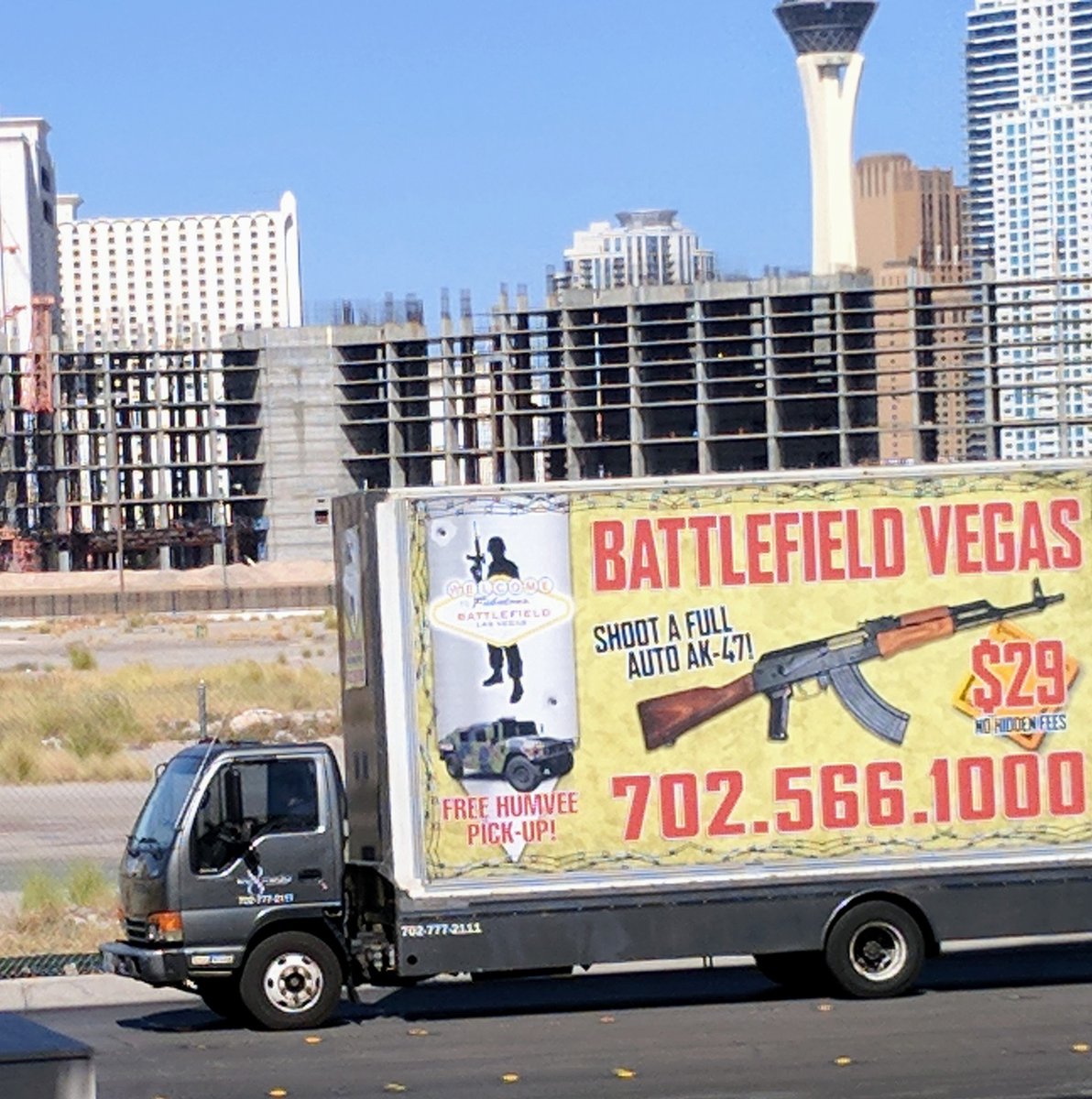 Yes there really is a guy driving around Vegas drumming up business for his gun range