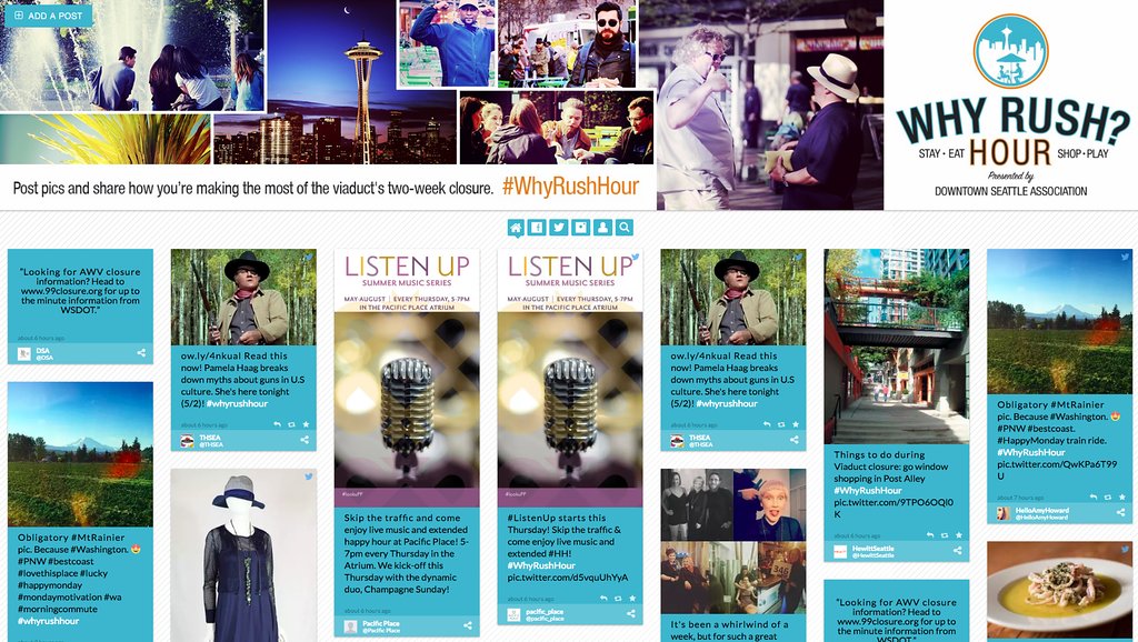 true_loyal_'s tweet photo. .@downtownseattle detoured folks from gridlock to stay, play, shop, & eat downtown w/ their #whyrushhour #socialmedia campaign via TINT! https://t.co/S8bF8ai96w