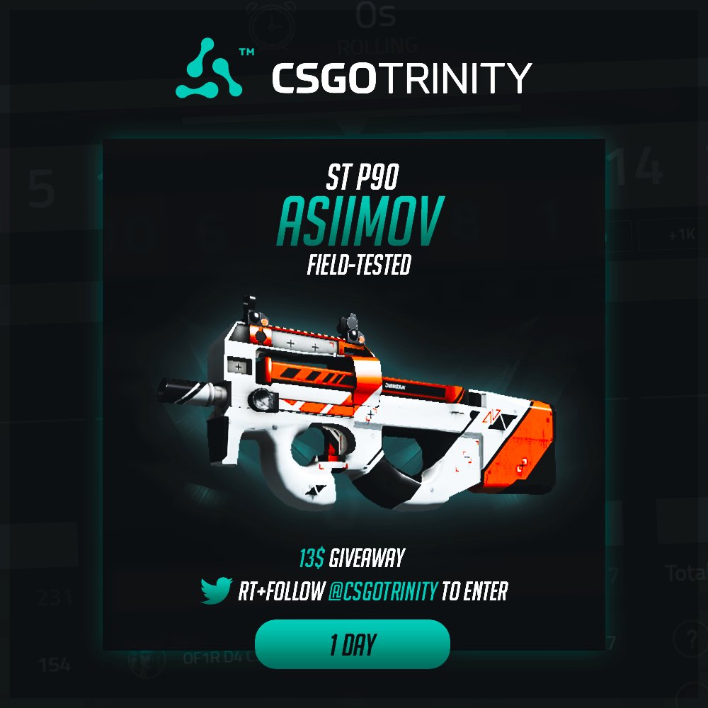 CSGOTRINITY's tweet photo. 🏀 StatTrak P90 Asiimov FT #giveaway:

* RT &amp; Follow Us
* Notifications on 📱
* Tag your friend(s) 💬

🏆 Winner chosen in 24 hours! https://t.co/cKEDgecHgM