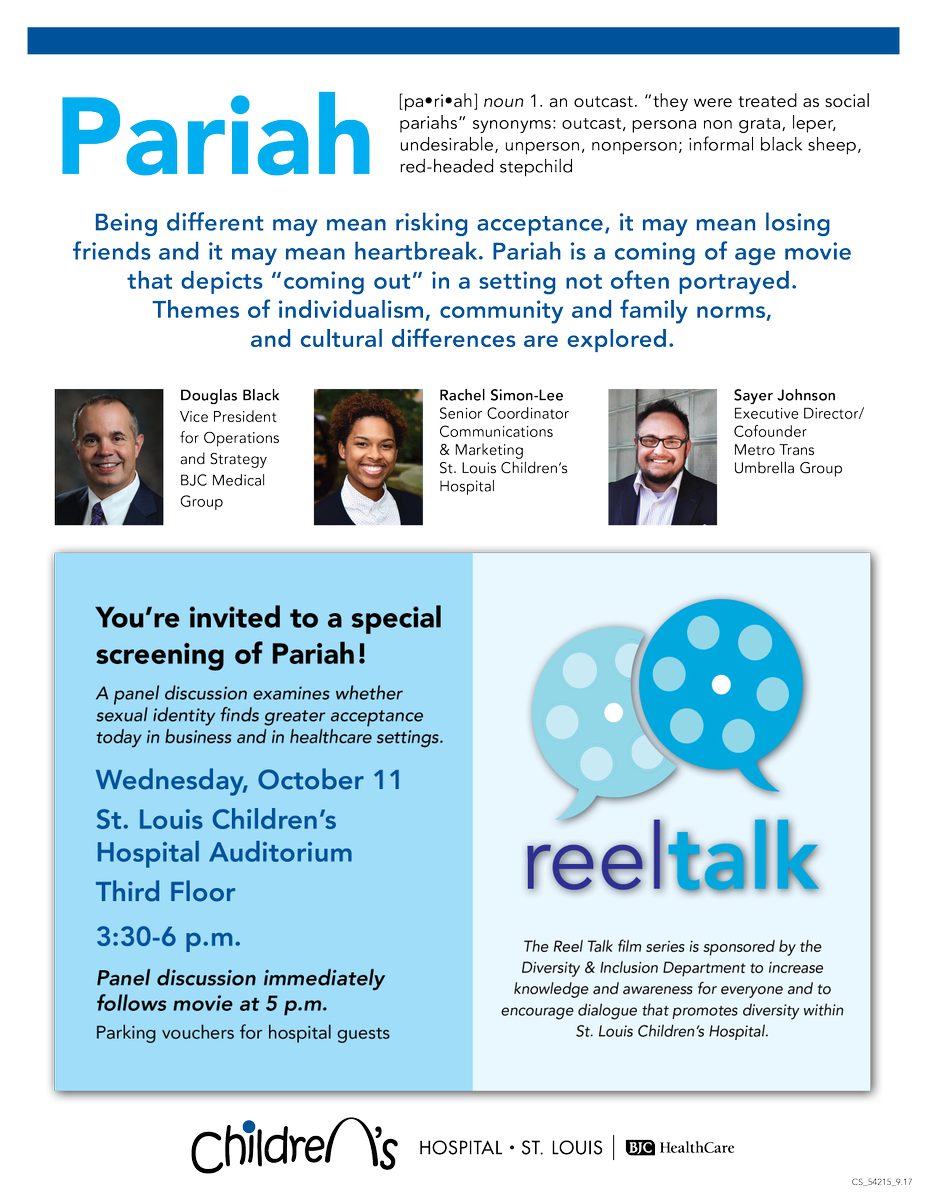 STLChildrens's tweet image. The @stlchildrens Diversity &amp;amp; Inclusion Department will host the second Reel Talk series film and panel on 10/11 starting at 3:30 p.m.