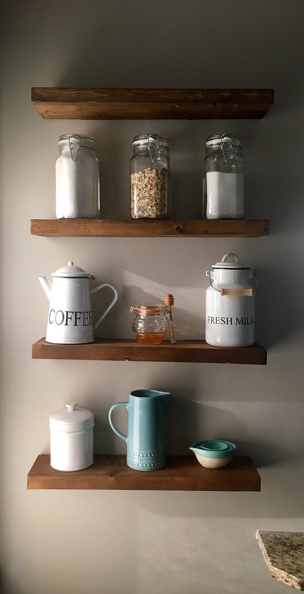 Loving my new open shelving in the dining room 😻 #rustic #modernfarmhouse #floatingshelves