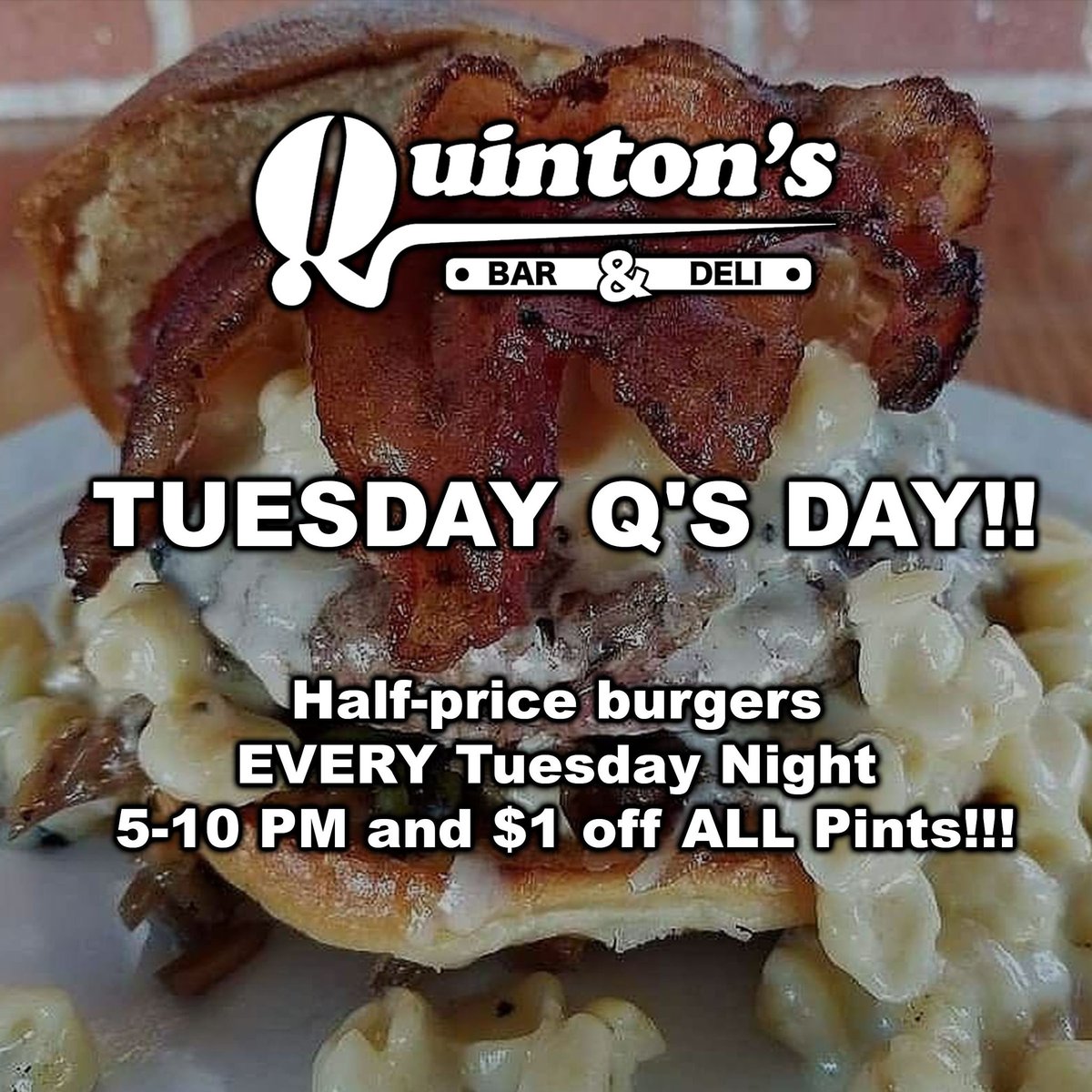 <a href="/QuintonsTopeka/">Quinton's Topeka</a> #burgers #cheeseburger #fries #halfoff #tuesday #burger #food #drink #drinks #beer #baranddeli #bar