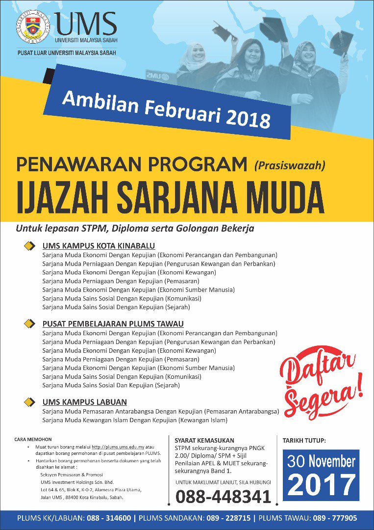 Jom sambung study di UMS. Utk STPM/Diploma atau Exam APEL-guna experience. Call: 088-448341 <a href="/SabahInfo/">Sabah Information</a> <a href="/KKCity/">BKI 🍉</a> <a href="/KKPaparazzi/">KK.Paparazzi</a> <a href="/twt_sabah/">twt sabah</a>