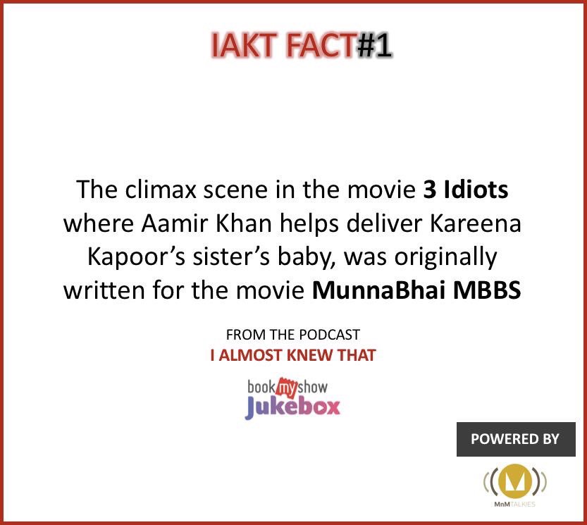 MnmTalkies's tweet photo. Discover more fun facts about BOLLYWOOD in our #Bollywood special of #IAlmostKnewThat #podcast
..
Click here : https://t.co/YdMm54LZch 
..
Exclusively produced for @bookmyshow and @audioBoom 
By MnM Talkies.
#IAKT #podcasts #podcaster #podcasting  #facts #knowledge https://t.co/fD6mgWzXxa