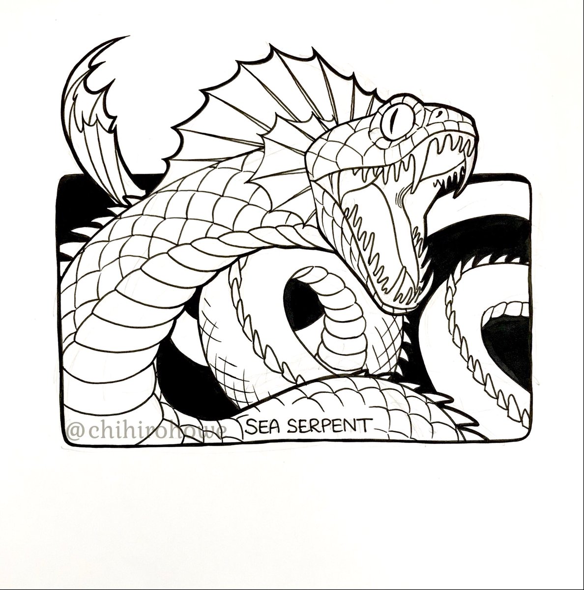 @inktober day3. This time I picked a sea serpent from the cup, so here it is :) 