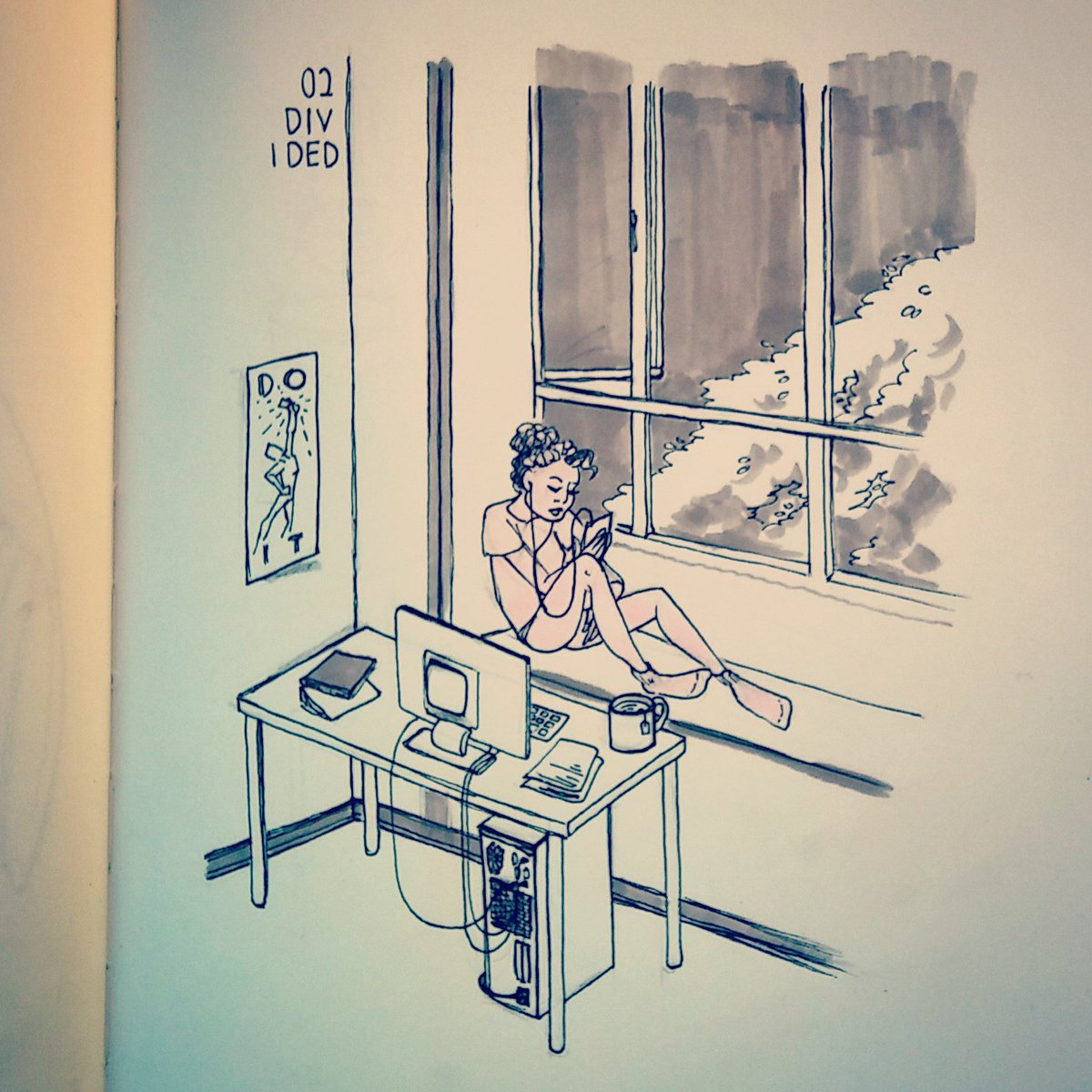 advocatingAvian's tweet photo. Forgot to post Day 2 of #inktober yesterday! Divided (attention?). #INKTOBER17 #inktober2017 #InktoberDivided https://t.co/kh9Adqiu0o
