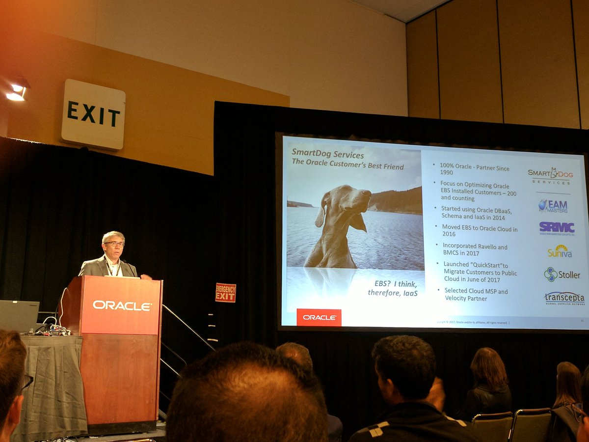 OracleIaaS's tweet photo. Scott Elequin @SmartDogServ : It's a new day: @Oracle_EBS is cool again, Oracle IaaS is ready, SmartDog can help you benefit #CON7217 #OOW17 https://t.co/D2tMFBzoiW