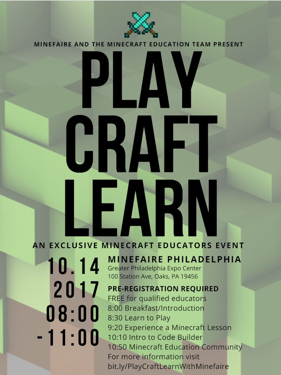 SEPAECT's tweet image. Calling all educators! @minefaire is coming to Oaks, PA on Oct 14 &amp;amp; 15! Sign up for a 3 hr Minecraft Edu Ed session goo.gl/9fb5H3