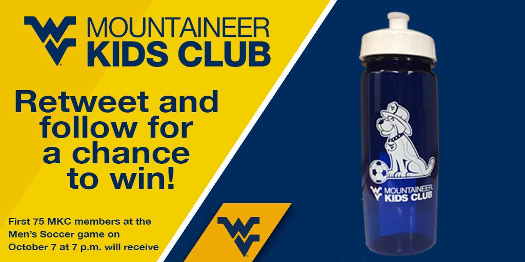 WVUMKC's tweet photo. First 75 MKC members at the @WVUMensSoccer game Saturday night will get this water bottle! Can't make it? RT &amp; follow for a chance to win 1! https://t.co/nuoxt5yVT7