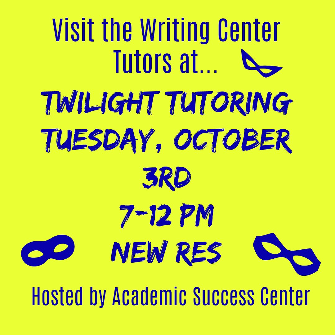 LU_WriteCenter's tweet image. Visit us in New Res tonight for Twilight Tutoring! #luwritingcenter #landeruniversity