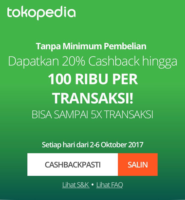 Lagi ada promo cashback hingga 100 ribu x 5 lho Jon, manfaatin. transaksi berapapun. Langsung ke Toko: Soccerbandit Lab di #tokopedia
