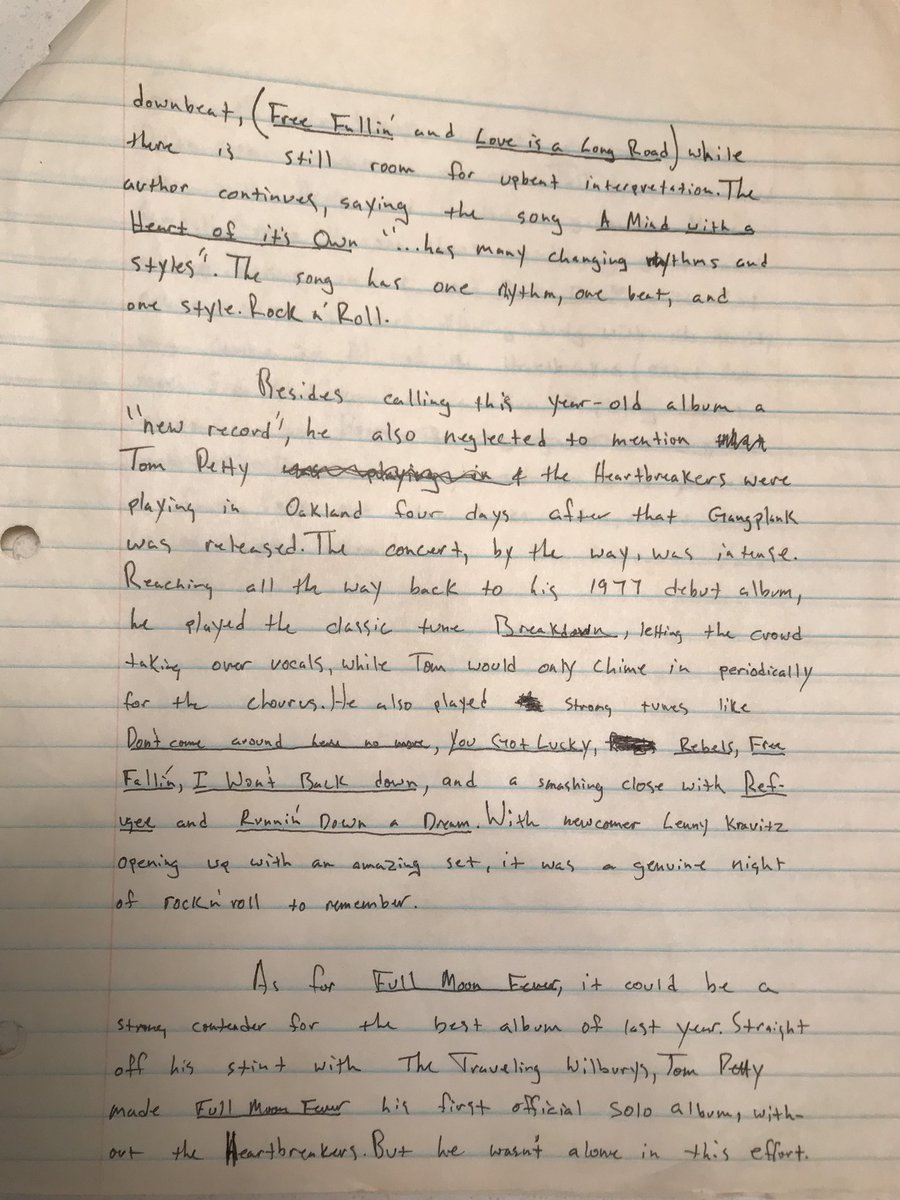 mradamscott's tweet photo. Article for H school newspaper The Gangplank, 1990. In prev issue was a bad review of Petty’s Full Moon Fever. I guess that wasn’t ok w me? https://t.co/eHLeSPpB3v