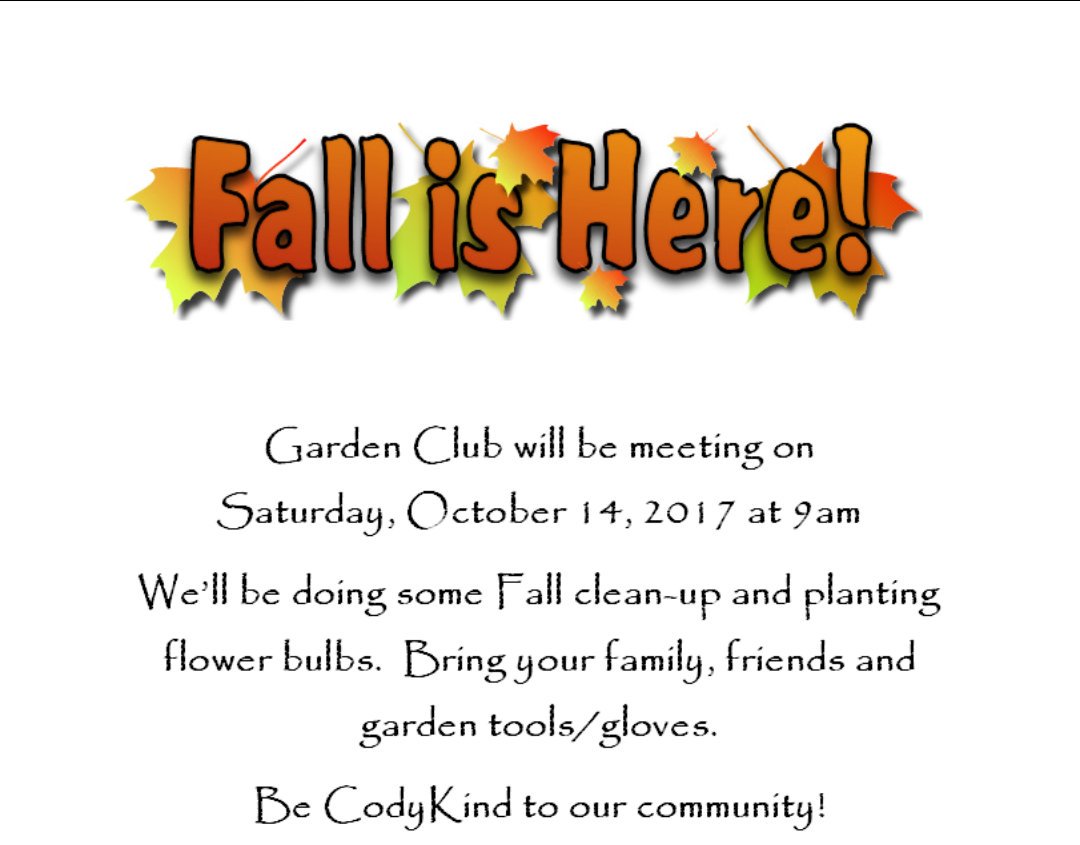 Fall is here. Please help to support <a href="/CodyElementary/">Cody Elementary</a> Garden Club. Feel free to bring friends &amp; family for an enjoyable time #CodyKind 🐂🐂🐂