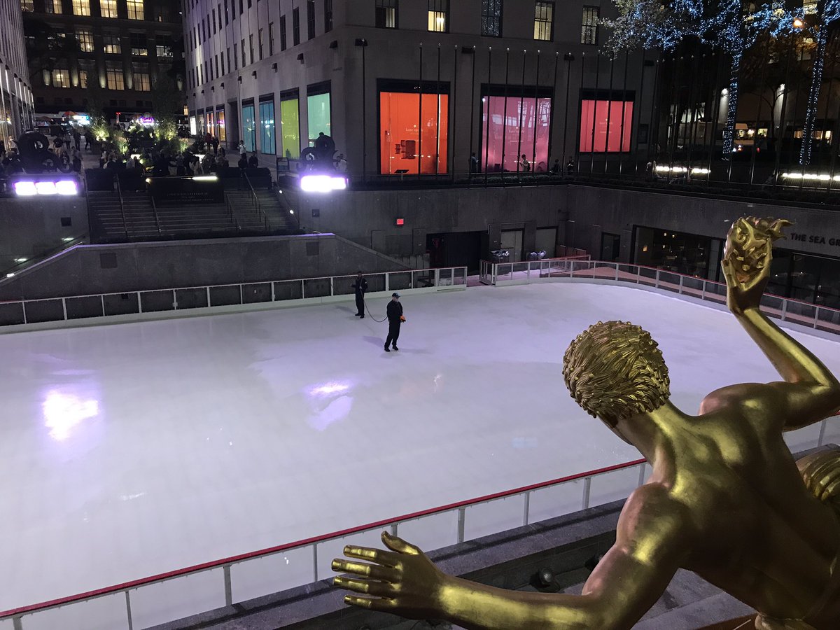 They're putting down the rink. Prometheus is monitoring the situation. @rockcenternyc