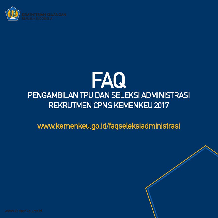KemenkeuRI's tweet photo. Info Penting
Saat pengambilan TPU, Pelamar #CPNSKemenkeu TIDAK DAPAT DIWAKILKAN, harus sesuai jadwal &amp; lokasi

FAQ https://t.co/jInGigmb1f https://t.co/caE2v3k28q