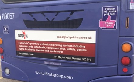 CCHGlasgow's tweet photo. Our Footprint print and design "back of a bus" advertising campaign launches.. a first for Glasgow Social Enterprises?? #Footprintcopy https://t.co/Bowh4OGolK