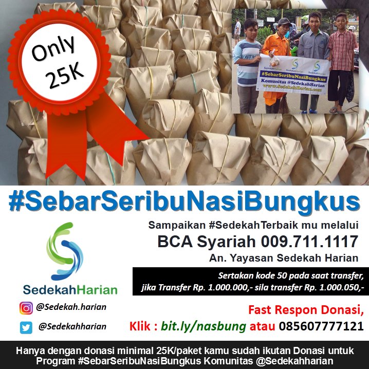 Ikutan Donasi Aksi #SebarSeribuNasiBungkus Yuk Klik bit.ly/nasbung dan gabung jadi relawannya ya