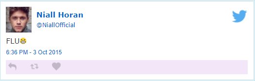 NJHTweetHistory's tweet image. Today (Octobber 3rd) 2015 @NiallOfficial tweets: FLU😷